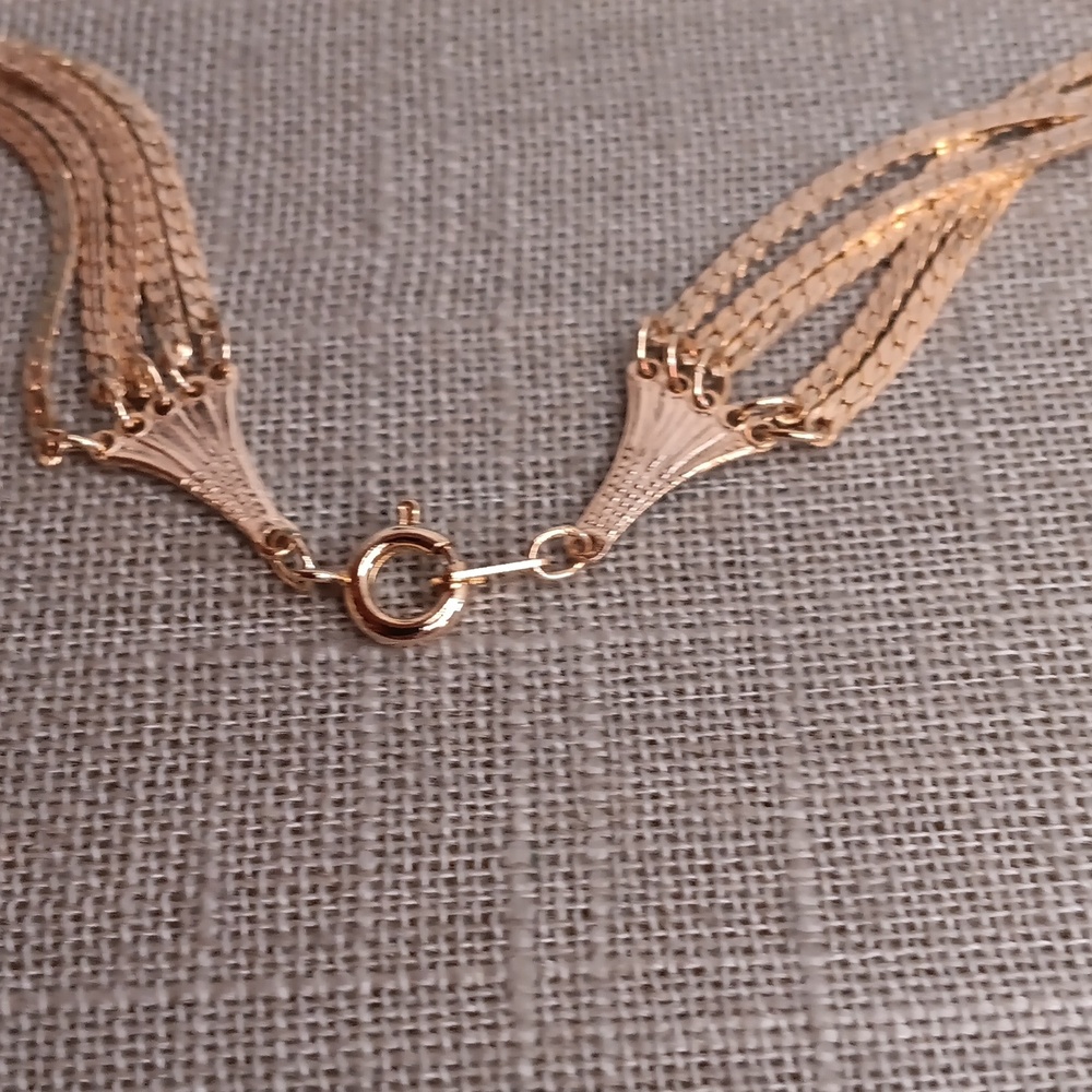 Elegant Gold Tone Layered Five Chain Necklace 18" Long Vintage - Picture 3 of 5